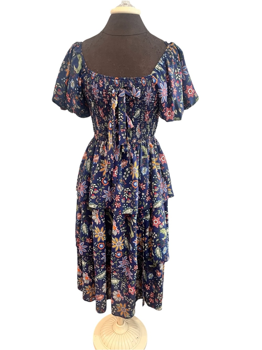 Simply Southern Collection Botanical Print Tiered Midi Nap Dress Large
